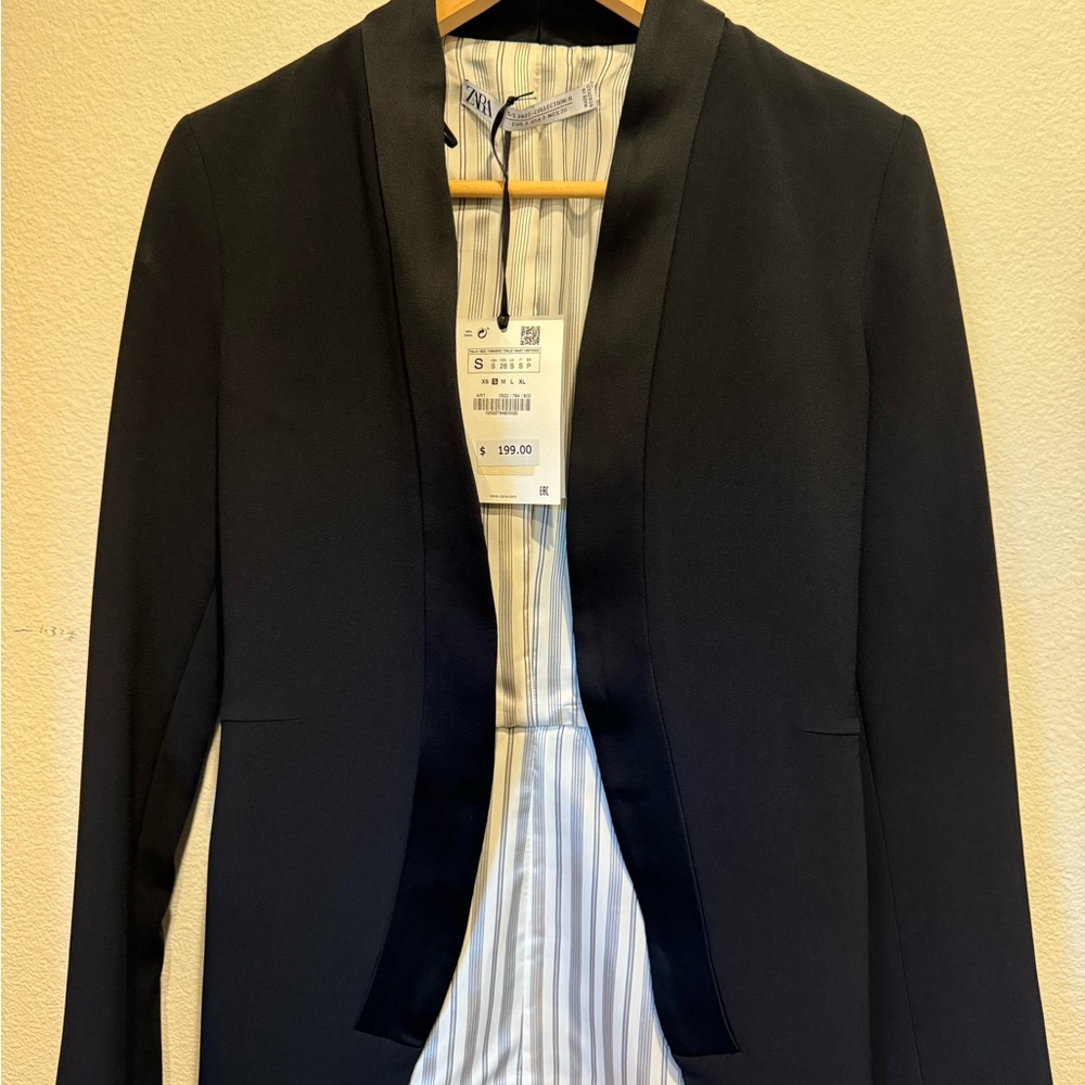 Zara Black Blazer with Satin Lapel